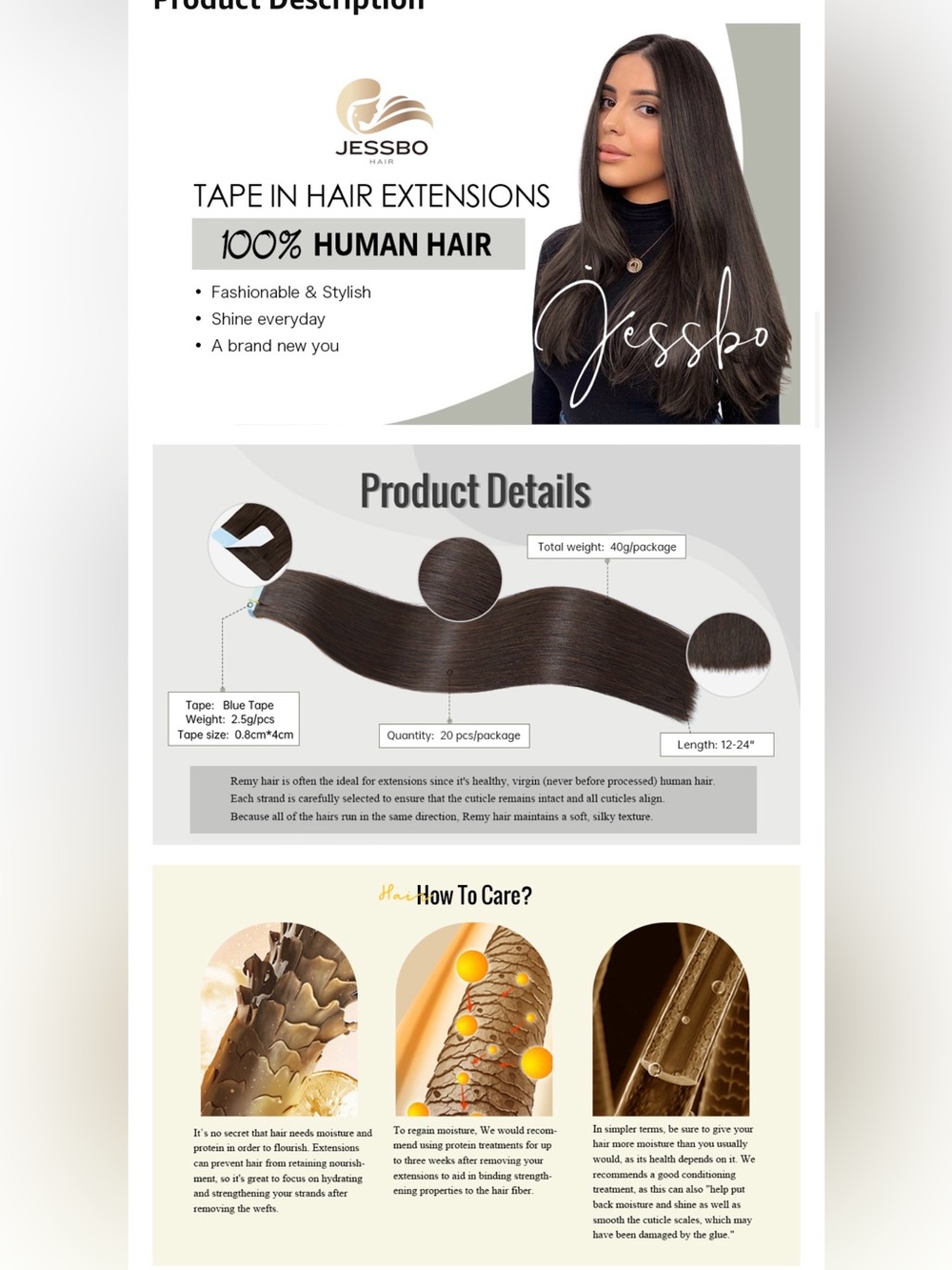Jessbo Tape-In Human Hair Extensions - Dark Brown with Caramel Highlights - Picture 11 of 11